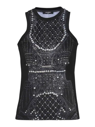 Balmain Satin Jersey Tank Top In Black