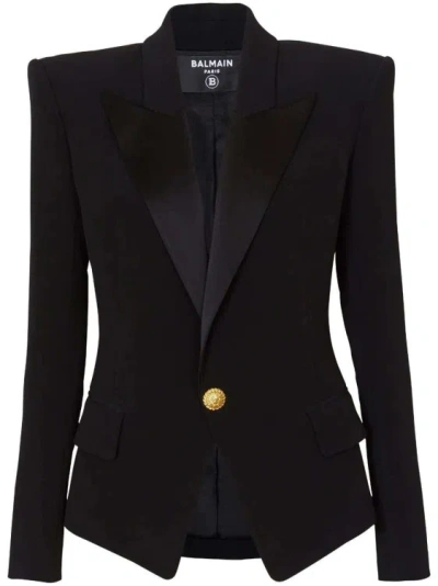 Balmain Satin-lapel Single-breasted Blazer In Black