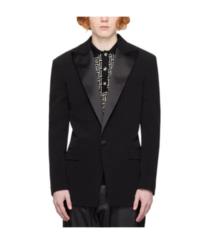 Balmain Satin-lapels Single-breasted Tuxedo Blazer In Black