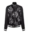 Balmain Printed Satin Palm Tree Bomber Jacket In Black