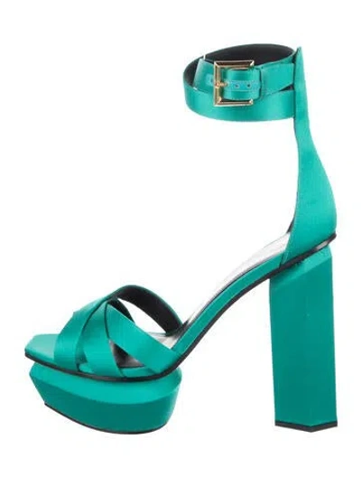 Pre-owned Balmain Satin Sandals In Green