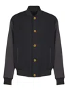 Balmain Varsity Jacket In Grain De Poudre Wool And Satin In Black