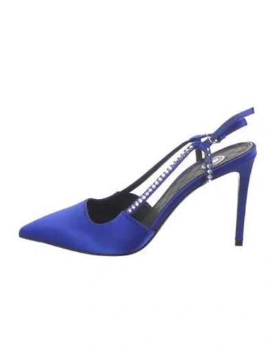 Pre-owned Balmain Satin Slingback Pumps In Blue