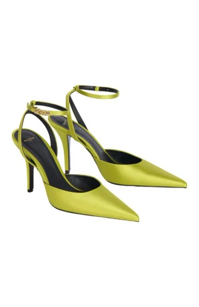 Balmain Satin Strappy Courts In Green