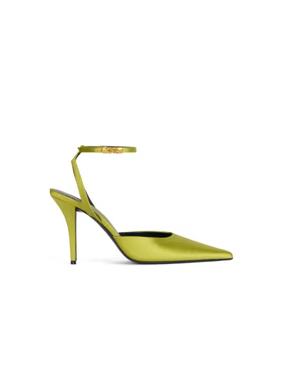 Balmain Satin Strappy Pumps In Green