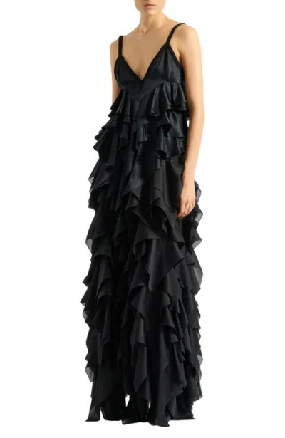Balmain Satin Top With Thin Straps In Black