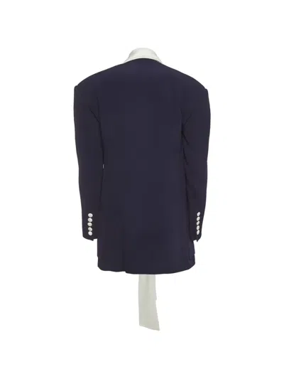 Pre-owned Balmain Satin-lapel Tie-fastening Blazer In Blue