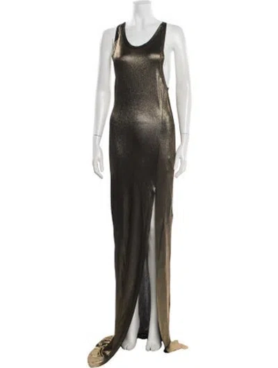 Pre-owned Balmain Scoop Neck Long Dress In Gold