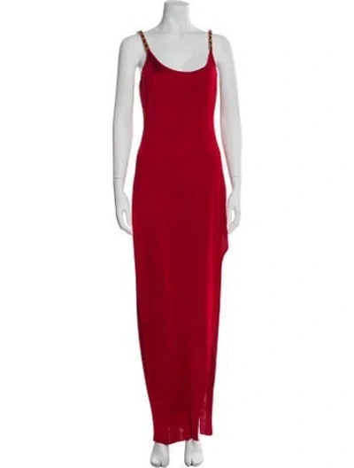 Pre-owned Balmain Scoop Neck Long Dress In Red