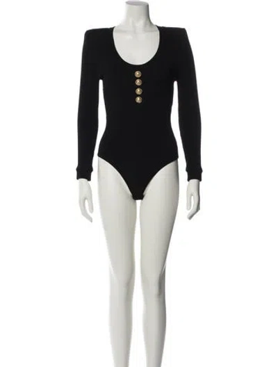 Pre-owned Balmain Scoop Neck Long Sleeve Bodysuit In Black