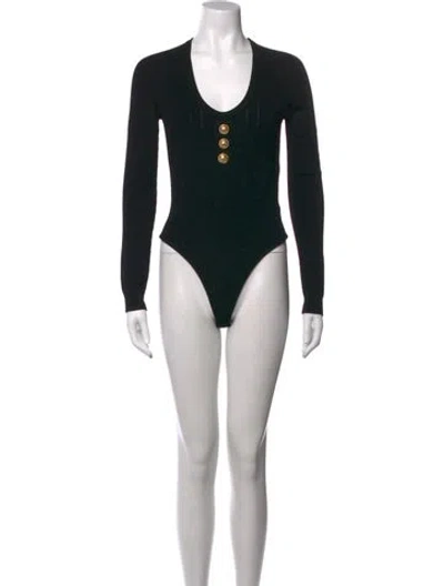 Pre-owned Balmain Scoop Neck Long Sleeve Bodysuit In Black