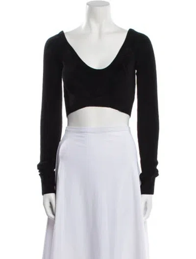 Pre-owned Balmain Scoop Neck Long Sleeve Crop Top In Black