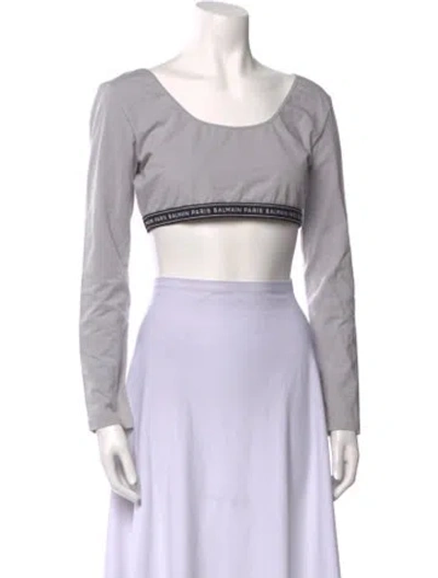 Pre-owned Balmain Scoop Neck Long Sleeve Crop Top In Gray