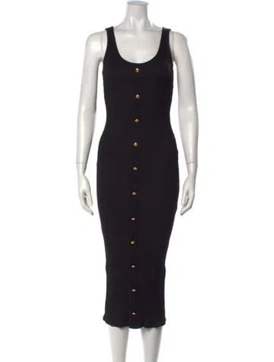 Pre-owned Balmain Scoop Neck Midi Length Dress In Black