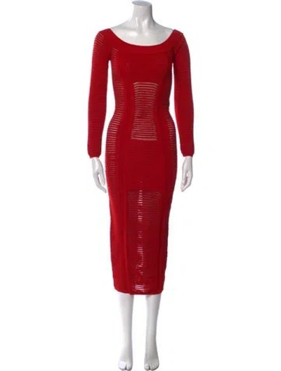 Pre-owned Balmain Scoop Neck Midi Length Dress In Red