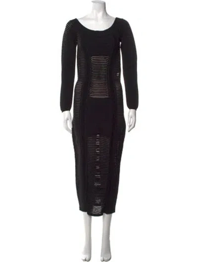 Pre-owned Balmain Scoop Neck Midi Length Dress W/ Tags In Black