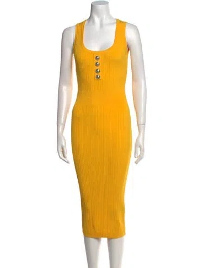 Pre-owned Balmain Scoop Neck Midi Length Dress In Yellow