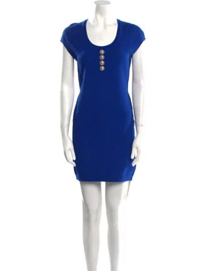 Pre-owned Balmain Scoop Neck Mini Dress In Blue
