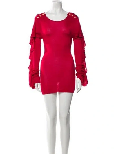 Pre-owned Balmain Scoop Neck Mini Dress In Red