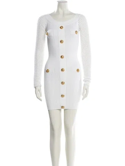 Pre-owned Balmain Scoop Neck Mini Dress In White
