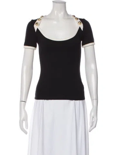 Pre-owned Balmain Scoop Neck Short Sleeve Top In Black