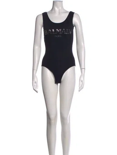 Pre-owned Balmain Scoop Neck Sleeveless Bodysuit In Black