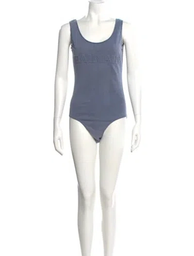Pre-owned Balmain Scoop Neck Sleeveless Bodysuit In Blue