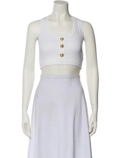 Pre-owned Balmain Scoop Neck Sleeveless Crop Top In Neutral