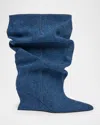 Balmain Scrunched Denim Wedge Ankle Boots In Multi