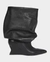 Balmain Leather Wedge Ankle Boots 60 In Black