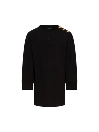 Balmain Sculpted Cotton Dress In Black