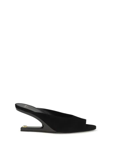 Balmain Sculptured Suede Open-toe Mule Sandal In Black