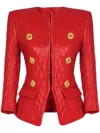 Balmain Quilted Lambskin Jacket Gold Buttons In Red