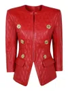 Balmain Quilted Lambskin Jacket Gold Buttons In Red