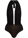 Balmain Black Lycra One-piece Swimsuit With Gold Buckle In Black