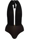 Balmain Black Lycra One-piece Swimsuit With Gold Buckle In Black