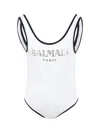 Balmain White Swimsuit For Girl With Logo In White