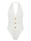Balmain White One-piece Swimsuit With Decorative Gold Buttons In White
