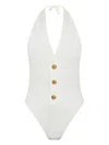 Balmain White One-piece Swimsuit With Decorative Gold Buttons In White