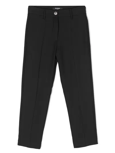 Balmain Kids' Seam-detail Virgin Wool Trousers In Black