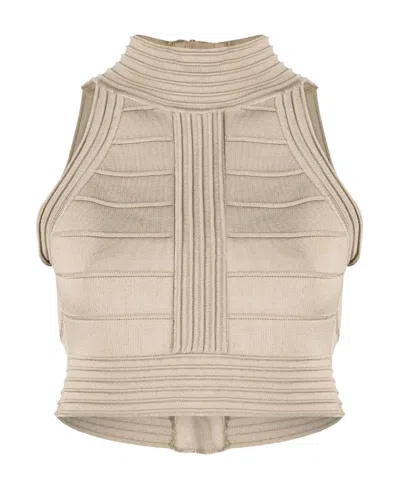 Balmain Seam Detailed Crop Top In Nude