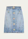 Balmain Buttoned Mini Denim Skirt In Lt Blue
