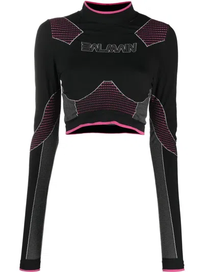 Balmain Top In Nylon Stretch Multicolor Donna In Brown