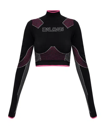 BALMAIN BALMAIN HIGH NECK SEAMLESS CROPPED TOP