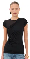 Balmain Black Round Neck Draped Design T-shirt In Black