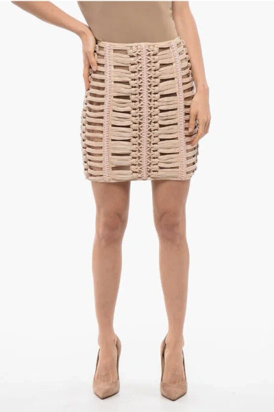 Balmain See-through Revival Woven Eco-leather Miniskirt In Pink