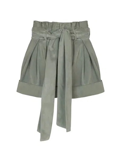 Balmain Self-tie Leather Shorts In Green