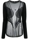 Balmain Semi-sheer Panelled Top In Noir