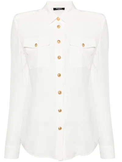 Balmain Women Camicia Semitrasparente In White