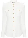 Balmain Button-embellished Silk Crepe De Chine Shirt In White